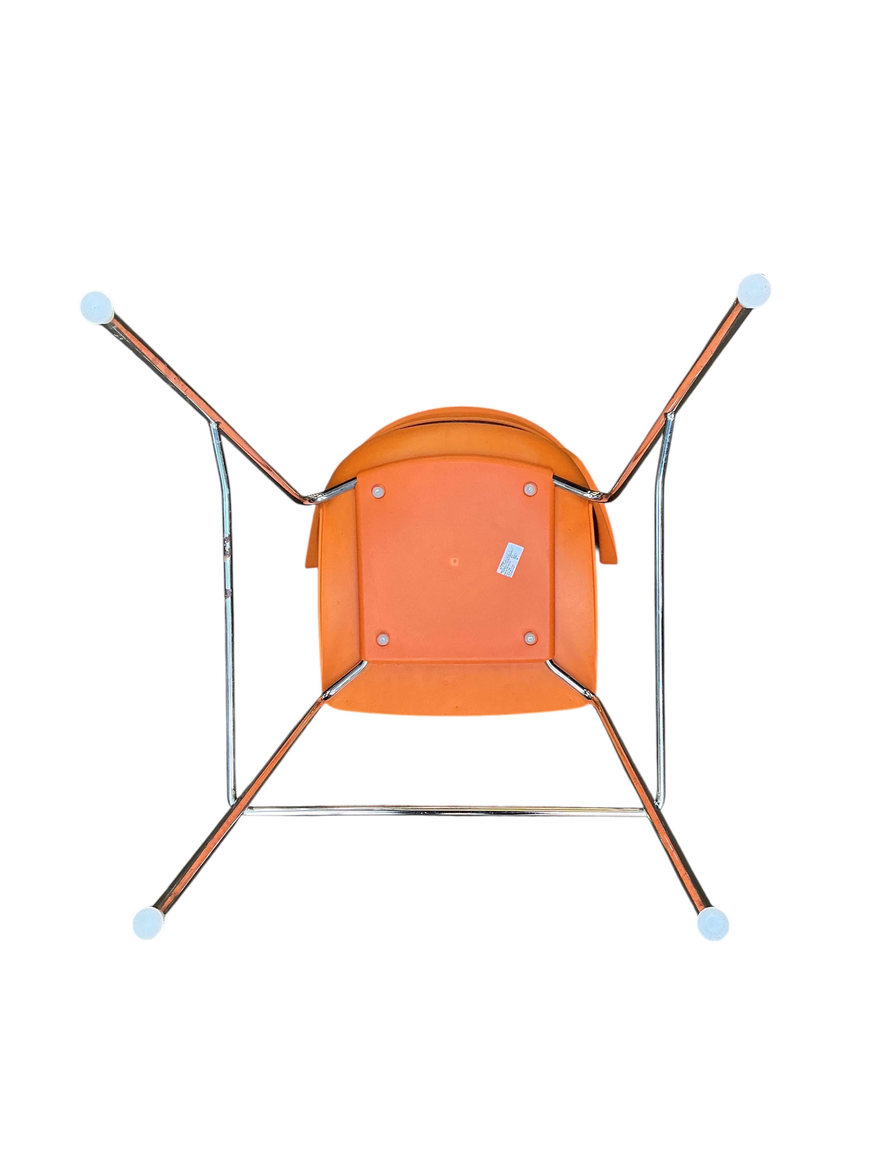 Paolo Lucidi and Luce Pevere for Elite, a set of six orange stackable bar stools, width 54cm, depth 46cm, height 109cm